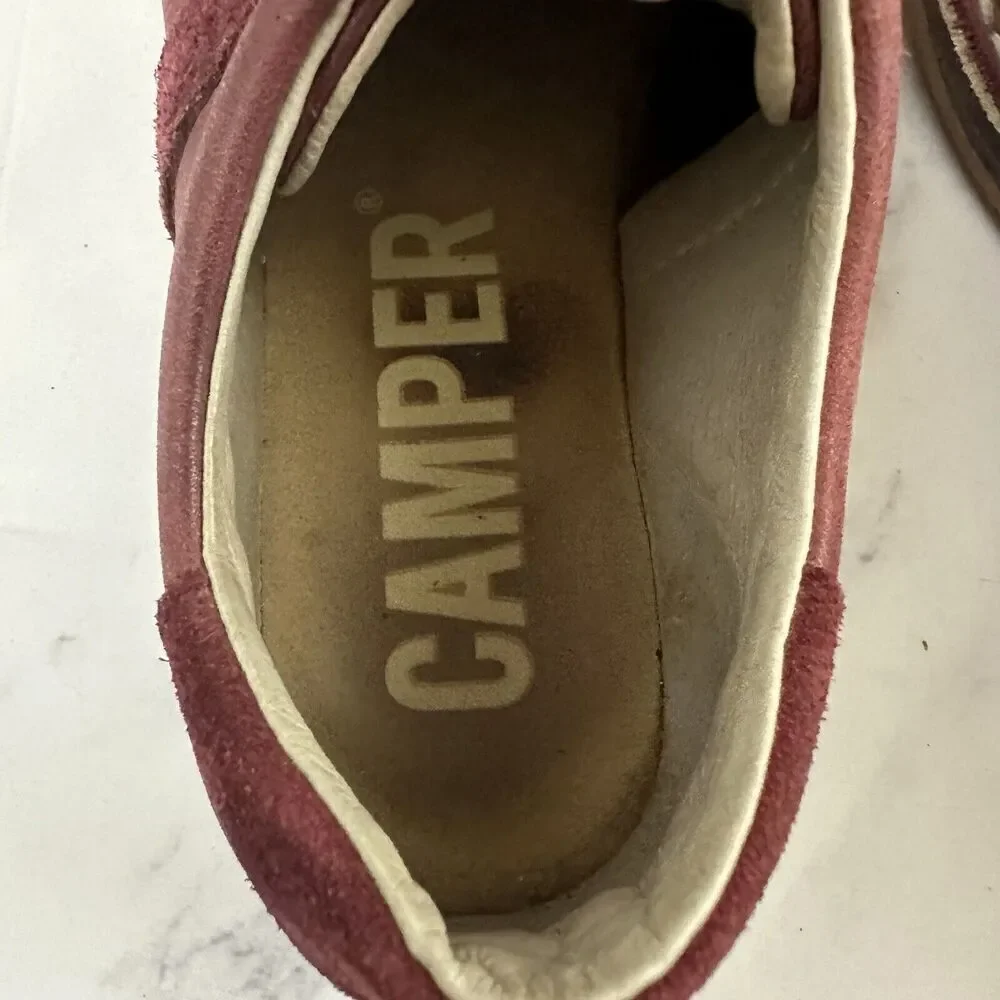 Camper Mens Leather Sneaker Shoes Size 39 Dark Red Lace Up Suede Trim